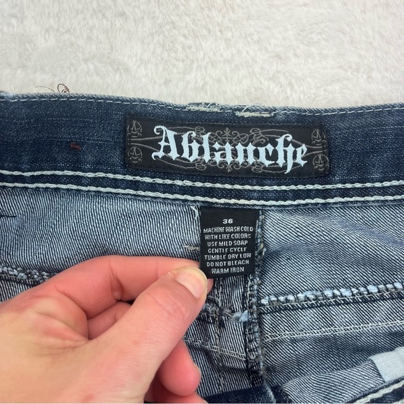 Ablanche Jeans Mens 36x32 Blue Denim Jeans Skater Y2K Style Embroidery Wings - Picture 5 of 16